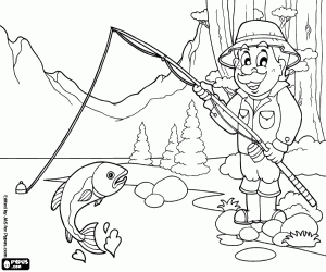 Dibujos de Pescador en un Paisaje del Lago