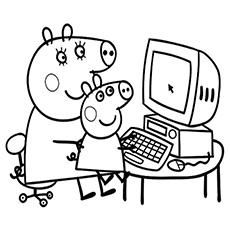 Dibujos de Peppa y Mama Con Una Computadora