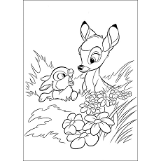 Dibujos de Bambi y Tambor En Arbusto