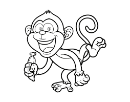 Dibujos de Mono Divertido y Plátano