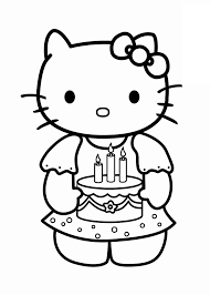 Dibujos de Kitty con Pastel de Cumpleaños