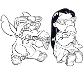 Dibujos de Stitch y Lilo Comiendo Helado