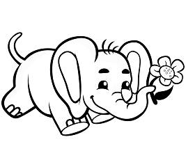 Dibujos de Bebé Elefante Con FLor 