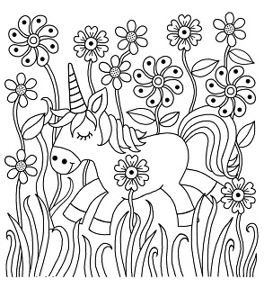 Dibujos de Campo de Unicornio y Flores