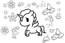 Dibujos de Unicornio con Luna y Flor