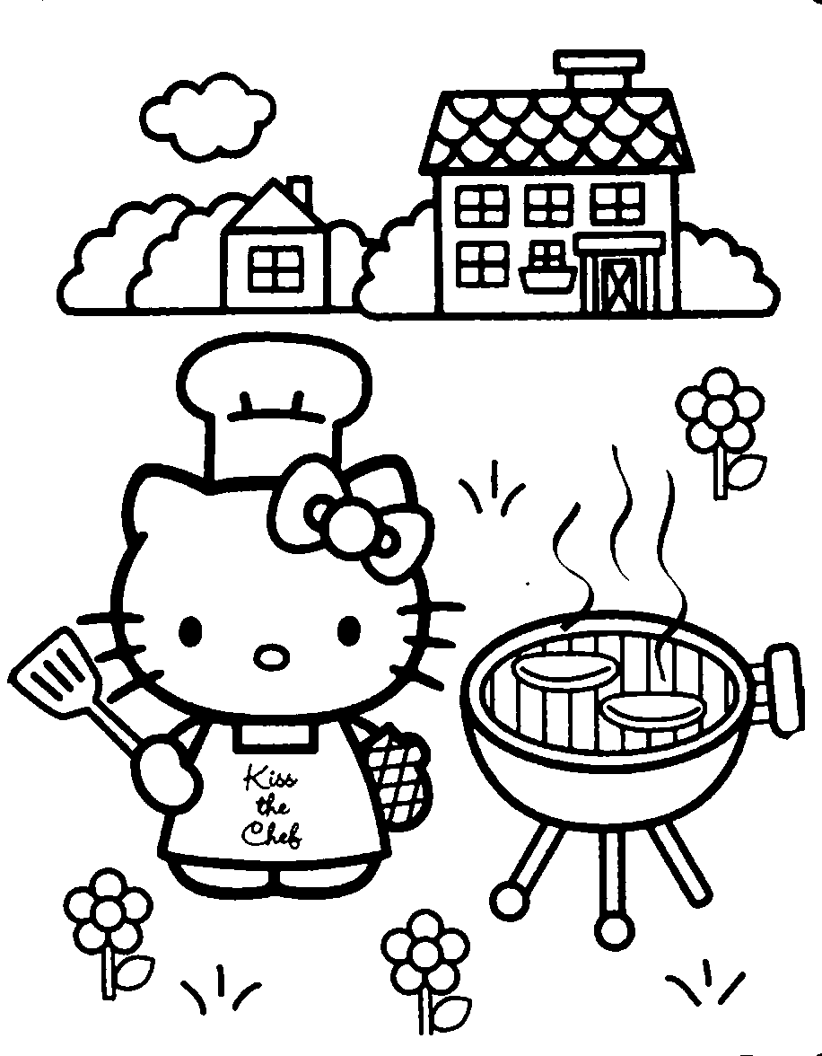 Dibujos de Fiesta de Barbacoa con Kitty