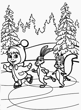 Dibujos de Masha Patinando con Conejo
