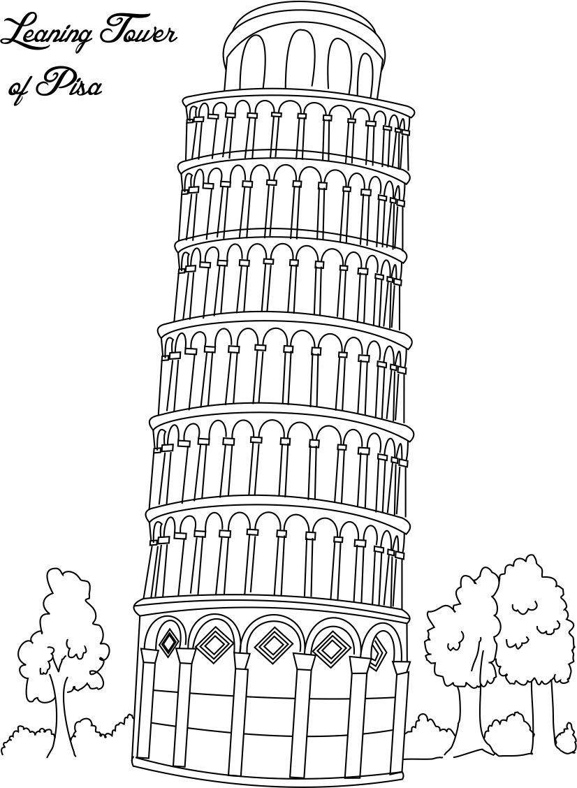 Click to see printable version of Torre Inclinada de Pisa Coloring page