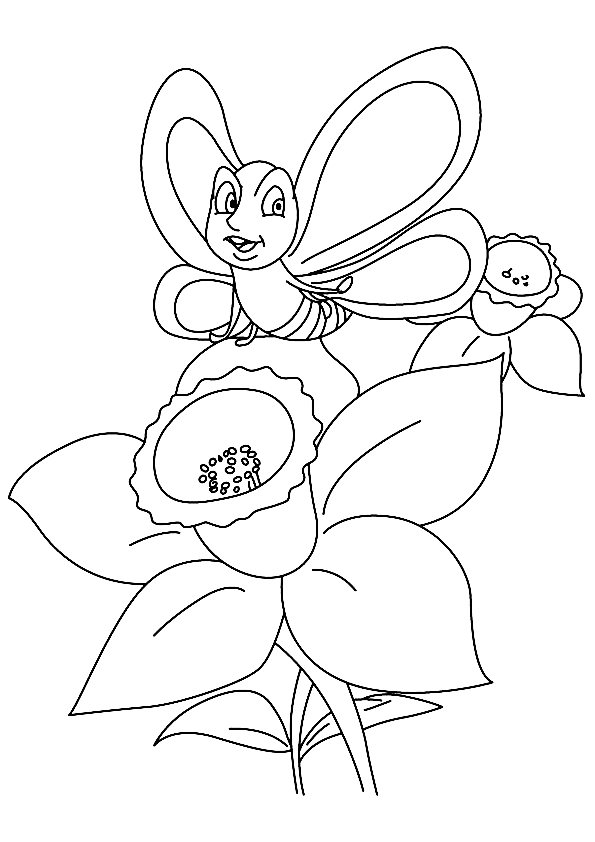 Click to see printable version of Mariposa con Narciso Flor Coloring page