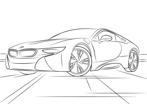 Click to see printable version of BMW i8 Coloring page