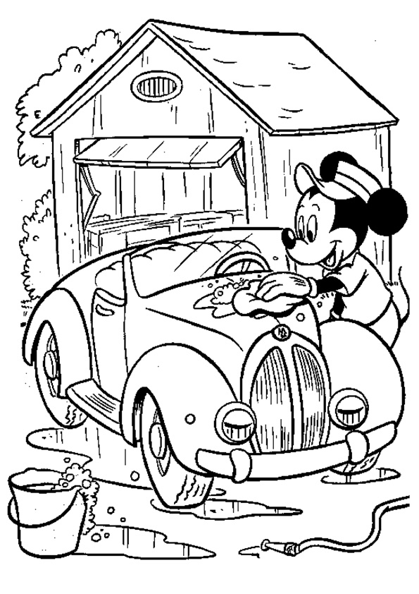 Click to see printable version of Mickey Mouse Lavando Coche Coloring page