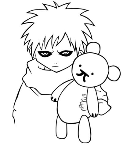 Click to see printable version of Gaara Con Peluche Coloring page
