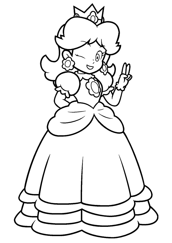 Click to see printable version of Princesa Peach Feliz Coloring page
