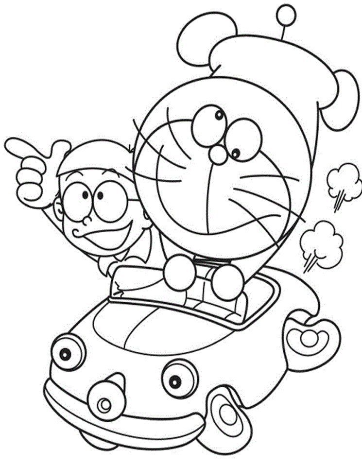 Click to see printable version of Doraemon y Nobita En Coche Coloring page