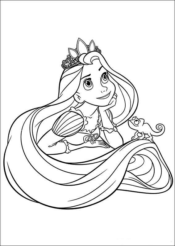 Click to see printable version of Rapunzel y Pascal Coloring page