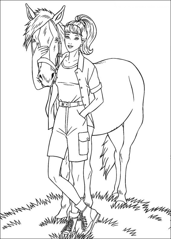 Click to see printable version of Barbie Con Caballo Coloring page
