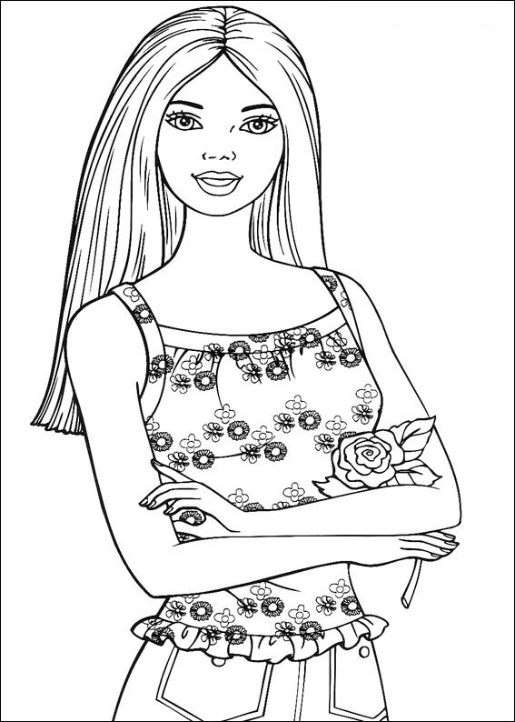 Click to see printable version of Barbie Con Rosa Coloring page