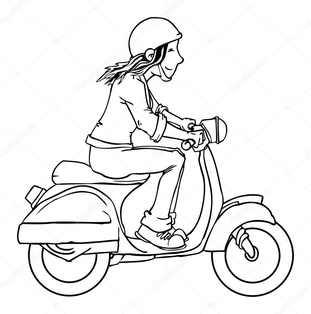 Click to see printable version of Chica Montando Motocicleta Coloring page