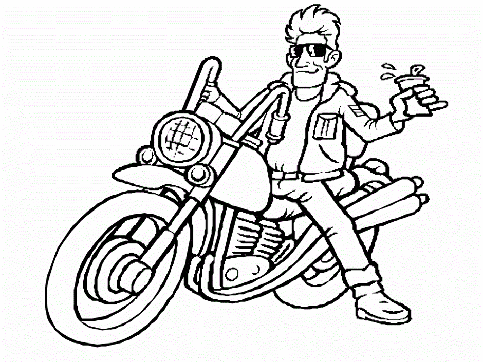 Click to see printable version of Chico Impresionante y Motocicleta Coloring page