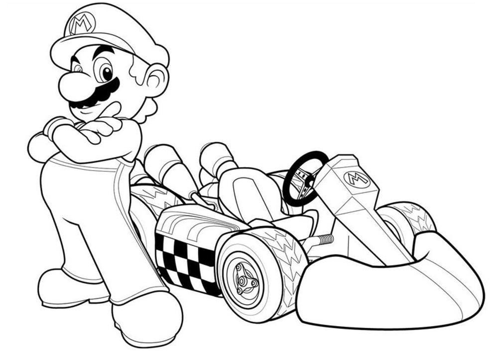 Click to see printable version of Mario con Coche de Carreras Coloring page